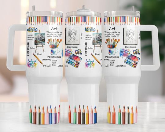 Discover Art Collage 40oz Tumbler Wrap Artist 40oz Quencher Sublimation Design 40oz Tumbler PNG Creative Tumbler Wrap Design