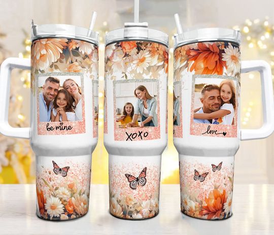 Discover Personalized Family Photo 40oz Tumbler, Custom Photo 40oz Quencher Tumbler, Handle Tumbler Wrap,Valentines Day Png, Canva Editable