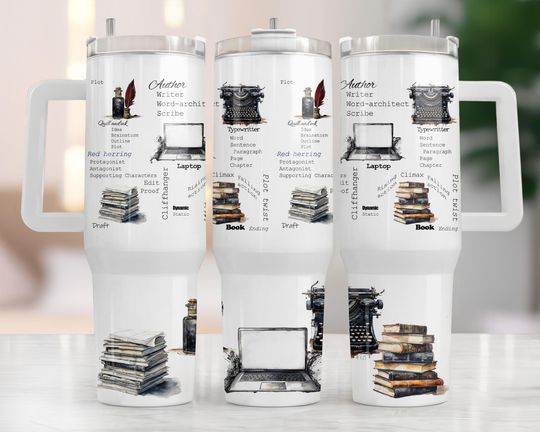 Discover Author collage 40oz Tumbler Wrap 40oz Quencher Sublimation Design 40oz Tumbler PNG Writers Tumbler Design Author Gift White Background Wrap