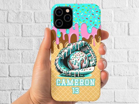 Discover Personalized Baseball Ice Cream Drip iPhone Case: Custom Name & Number