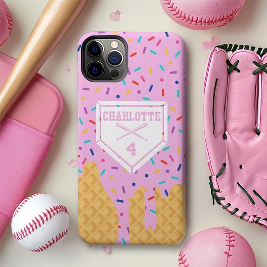 Discover Custom Name & Number Ice Cream Dripping Baseball/Softball Phone Case, TPU Phone Case for iPhone, Gift for Baseball Softball Players