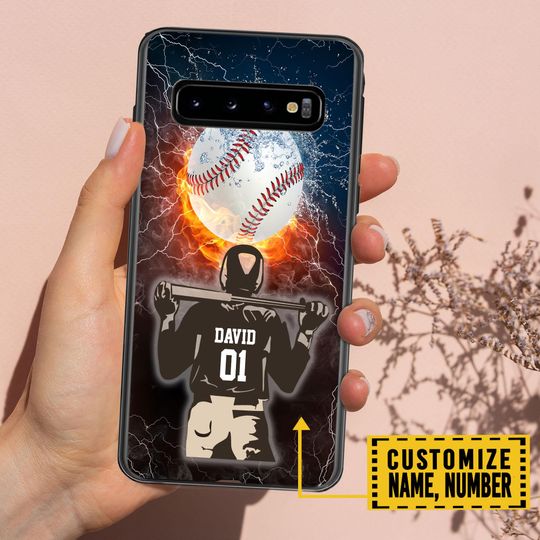 Discover Baseball Player Sport Personalized Phone Case For Galaxy iPhone Samsung, Custom Name Baseball Lover Gift,Father's Day Gift