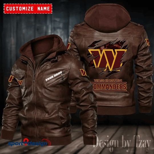 Washington Commanders Leather Hood Jacket