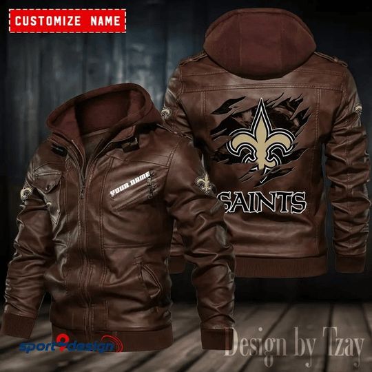 New Orleans Saints Leather Hood Jacket