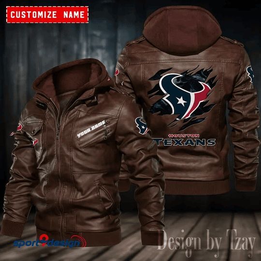 Houston Texans Leather Hood Jacket
