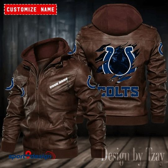 Indianapolis Colts Leather Hood Jacket
