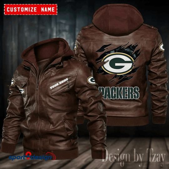 Green Bay Packers Leather Hood Jacket