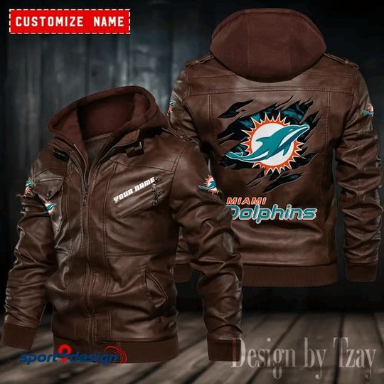 Miami Dolphins Leather Hood Jacket