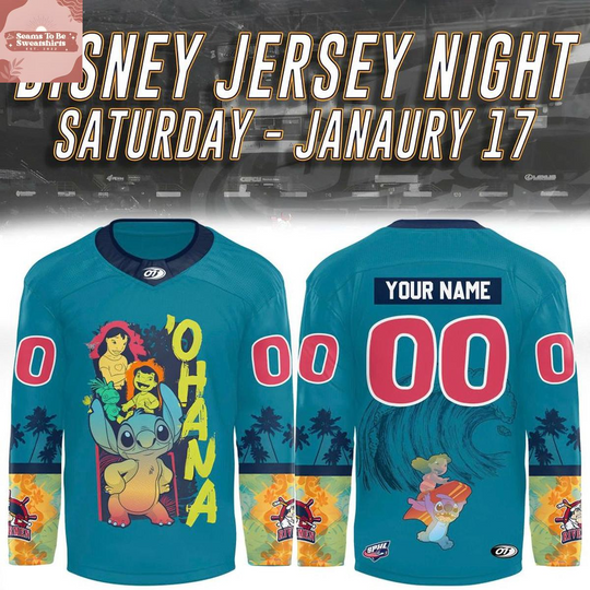 Discover Personalized Peoria Rivermen x Lilo and Stitch Disney Night Hockey Jersey