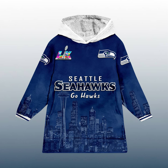 2026 Seahawks SB LX Champions Skyline Blanket Hoodie