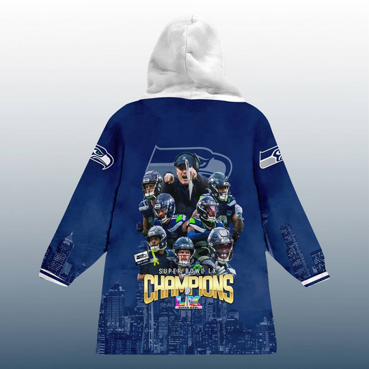 2026 Seahawks SB LX Champions Skyline Blanket Hoodie