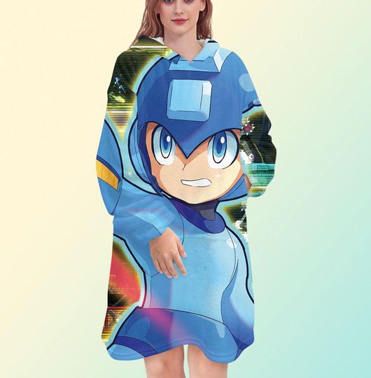 Discover Mega Man blanket hoodie, oversize fleece sweatshirt, Unisex