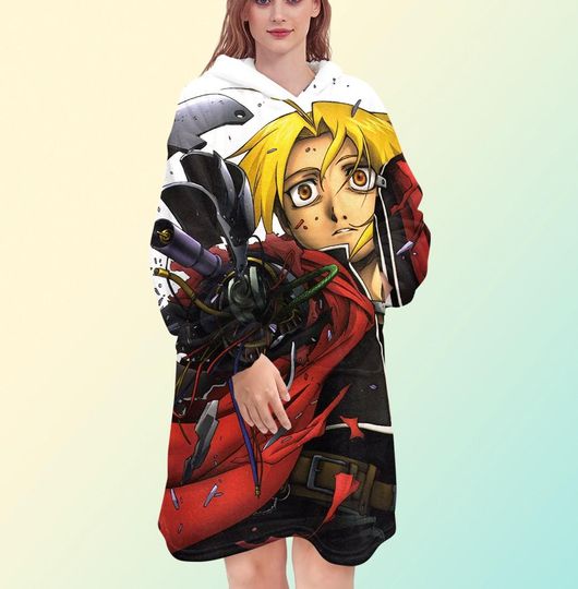 Discover Fullmetal Alchemist blanket hoodie, anime oversize fleece sweatshirt, Unisex