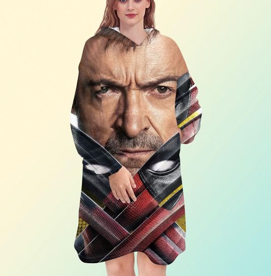 Discover Wolverine & Deadpool blanket hoodie, oversize fleece sweatshirt, Unisex
