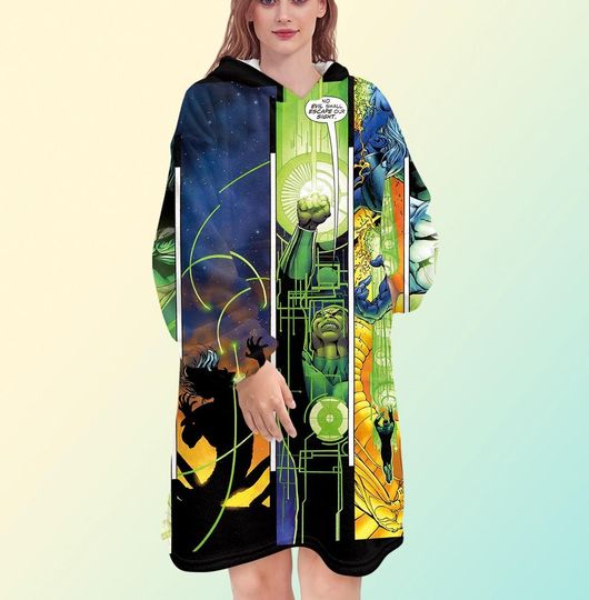 Discover Green Lantern blanket hoodie, oversize fleece sweatshirt, Unisex
