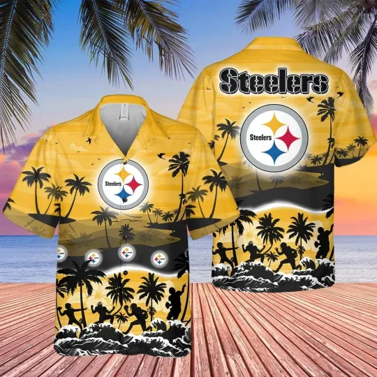 Discover Pittsburgh Football Team Steelerss Hawaiian Button Down Shirt