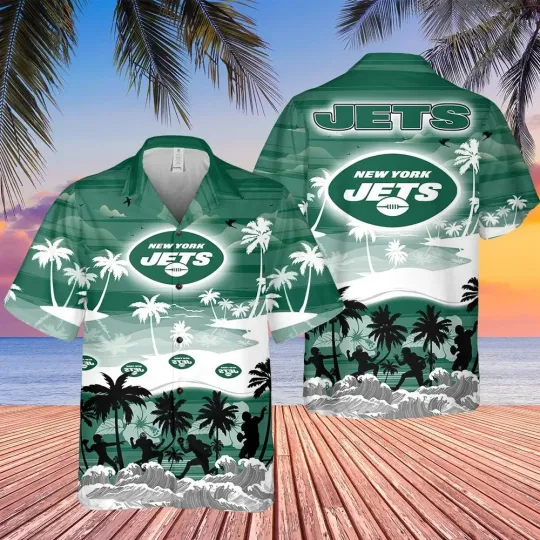 Discover New York Football Team Jetss Hawaiian Button Down Shirt