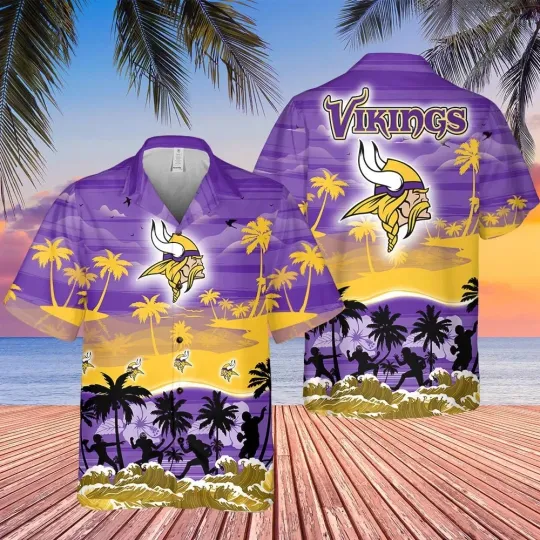 Discover Minnesota Football Team Vikingss Hawaiian Button Down Shirt