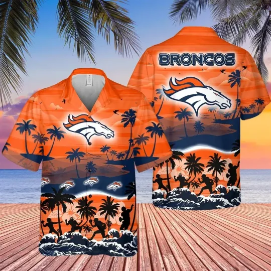 Discover Denver Football Team Broncoss Hawaiian Button Down Shirt