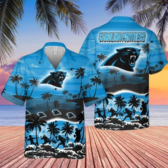 Discover Carolina Football Team Pantherss Hawaiian Button Down Shirt