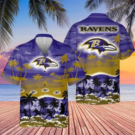 Discover Baltimore Football Team Ravenss Hawaiian Button Down Shirt
