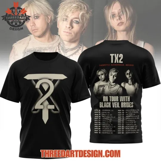 Discover TX2 North America 2026 On Tour With Black Veil Brides 3D Shirt