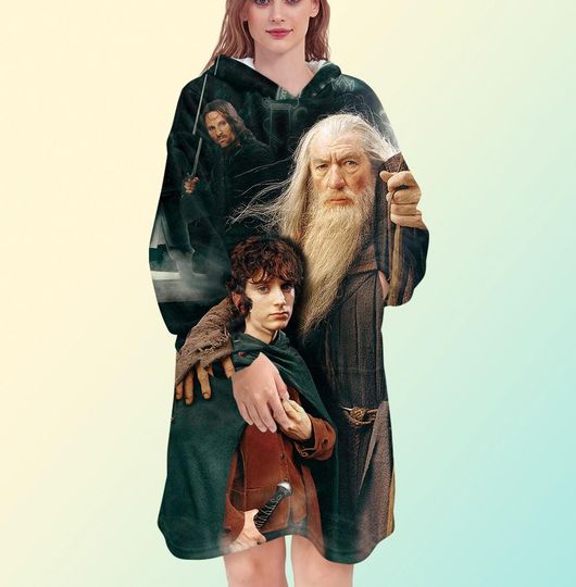 Discover Lord of the Rings blanket hoodie, Gandalf, Frodo oversize fleece sweatshirt