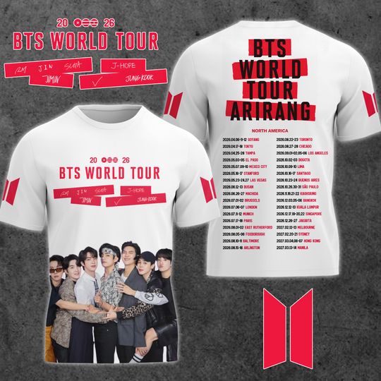 All-Over Print BTS Tour 2026 T-Shirt, 3D Kpop Concert Graphic Tee, Fan Shirt, Unisex Streetwear Style