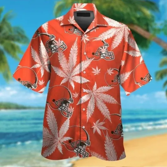 Discover Cleveland Football Canabis Leaves Men’s Tropical Hawaiian, Gift For Friends