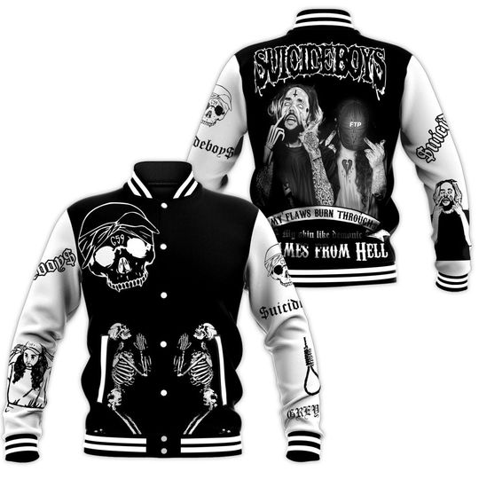 Discover Suicideboys My Flaws Burn Through My Skin Like Demonic Flames From Hell Baseball Jacket, Gift For Him, Gift For Friend