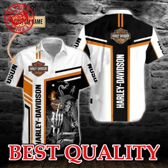 Discover Custom Name Haarleyy Davidson Hawaiian Shirt Summer Beach Printed 3D US Size