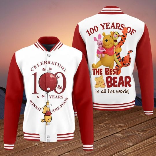 Discover Winnie the Pooh Baseball Jacket, 100 Years Disney Jacket For Fan, Disney Cartoon Athletic Jacket, Nostalgic Gift