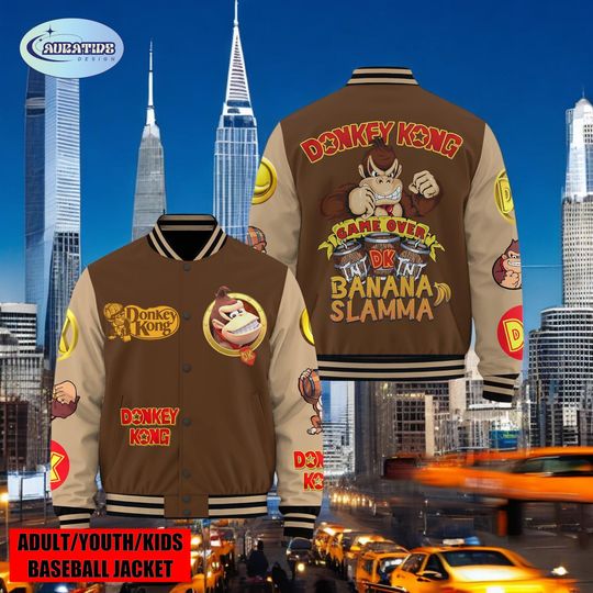 Discover Donkey Style Varsity Baseball Jacket Retro Game Inspired Coat Gamer Streetwear Gift for Classic Game Fans