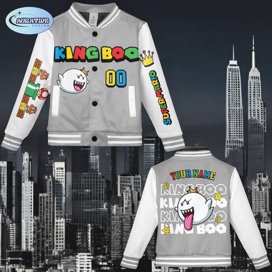 Discover Personalized Ghost King Varsity Jacket, Retro Gaming Streetwear, Custom Name College Jacket, Gamer Gift