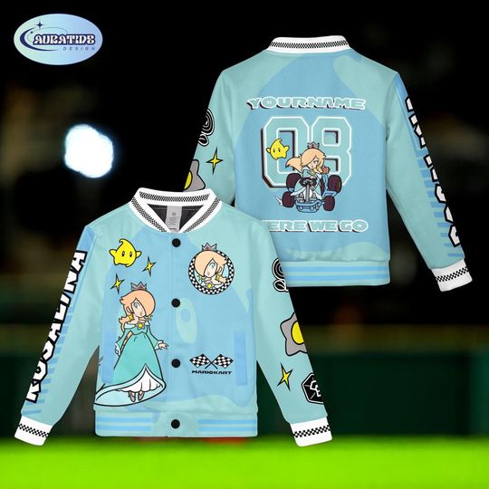 Custom Princess Rosalina Baseball Jacket, Mario Kart Varsity Jacket for Kids, Super Mario Birthday Gift