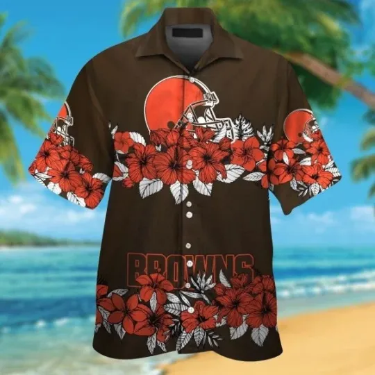 Discover Cleveland Football Hibiscus Flower Helmet Sport Hawaiian Shirt, Gift For Friends