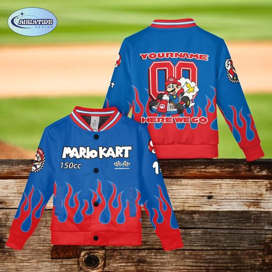 Custom Mario Kart Baseball Jacket, Super Mario Character Jacket, Birthday Outfit for Boys, Game Fan Gift
