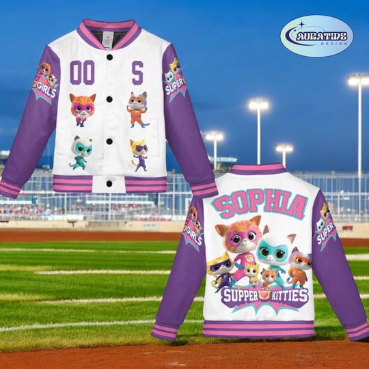 Discover Personalized Super Kitties Kids Varsity Jacket, Custom Sparks Ginny Buddy Bitsy Shirt, Birthday Gift, Kids Super Kitties Jacket