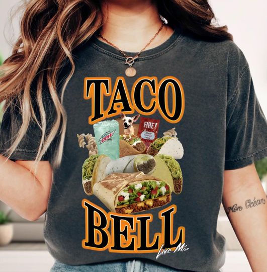 Taco Bell 90's Bootleg T-Shirt, Comfort Colors Taco Bell Graphic T-Shirt