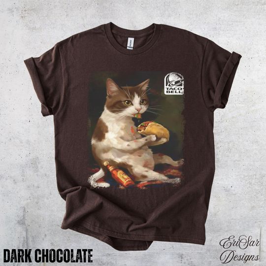 Cat Eating Taco T-Shirt | Taco Bell Logo, Vintage Style, Funny Food Tee