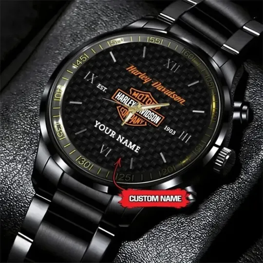 Discover Personalized Harley Motor Racing Davidson Black Steel Watch for Men