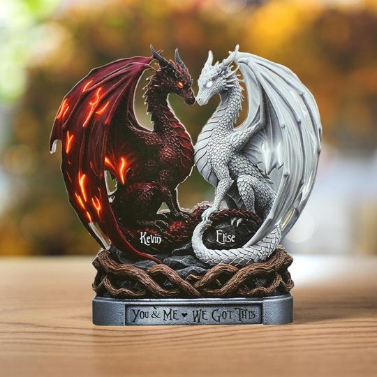 Discover Personalized Dragon Couple Acrylic Plaque, Custom Name Lovers Gift, Fantasy Anniversary Decor Wedding Gifts for Husband and Wife Dragon Gift