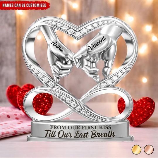 Discover From Our First Kiss Till Our Last Breath - Personalized Holding Hands Couple Acrylic Plaque,Romantic Valentine Gift,Anniversary Wedding Gift