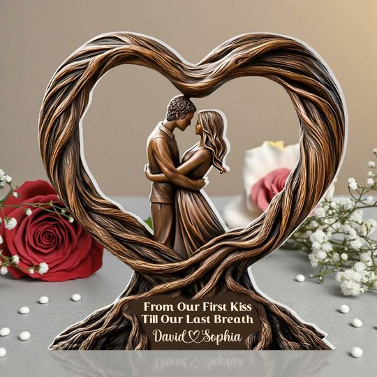 Discover 2D FLAT Custom Love Couple Acrylic Block, Romantic Heart Couple Decor, Anniversary Valentine Keepsake, Couple Gift, Anniversary Decor