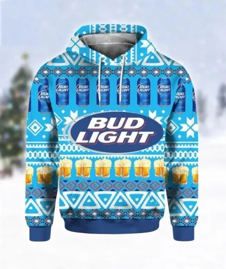 Discover Beer Hoodie Unisex 3D Blue with Beer Cups and Cans Pattern