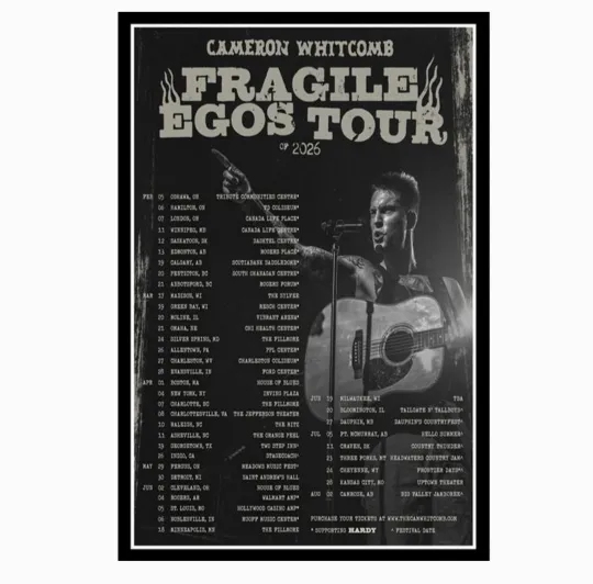 Discover Cameron Whitcomb Fragile Egos Tour 2026 Poster