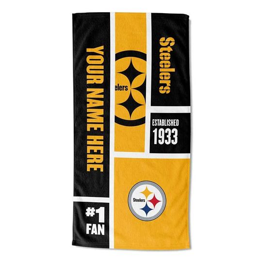Discover Personalized Pittsburgh Football Beach Towel  Colorblock Design, Soft Cotton Fan Gift
