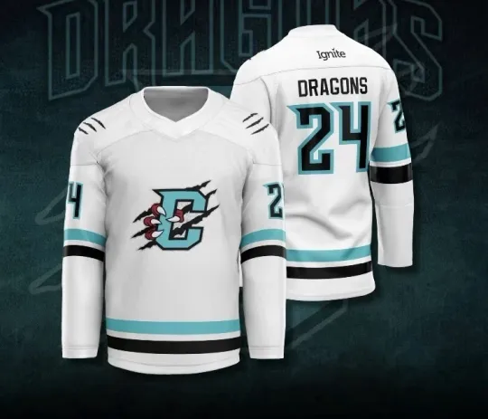 Discover Custom Columbus Riverdragon 2025-26 Away Men’s Hockey Jersey