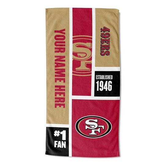 Personalized San Francisco Football Beach Towel  Colorblock Design, Fan Gift