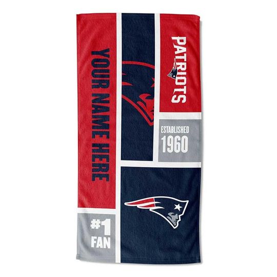 Discover Personalized New England Football Beach Towel  Colorblock Design, Soft Cotton Fan Gift